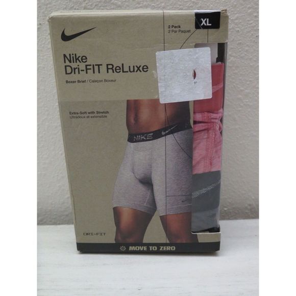 Nike KE1076 661 Mens Sz XL (36-38) 2-Pack Pink/Gray Dri-FIT ReLuxe Boxer Briefs - Picture 1 of 5